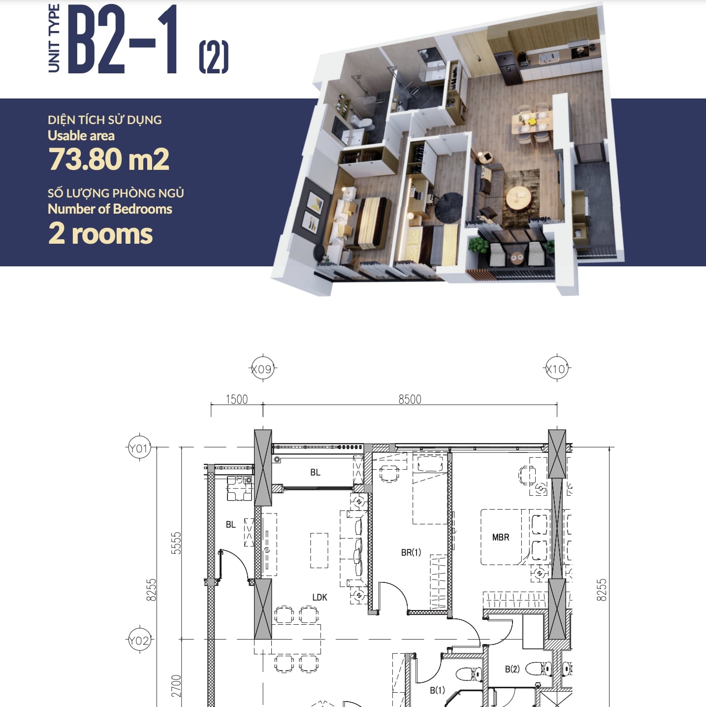 Bản vẽ của căn hộ B1 - 1 (2) tại chung cư The Minato Residence